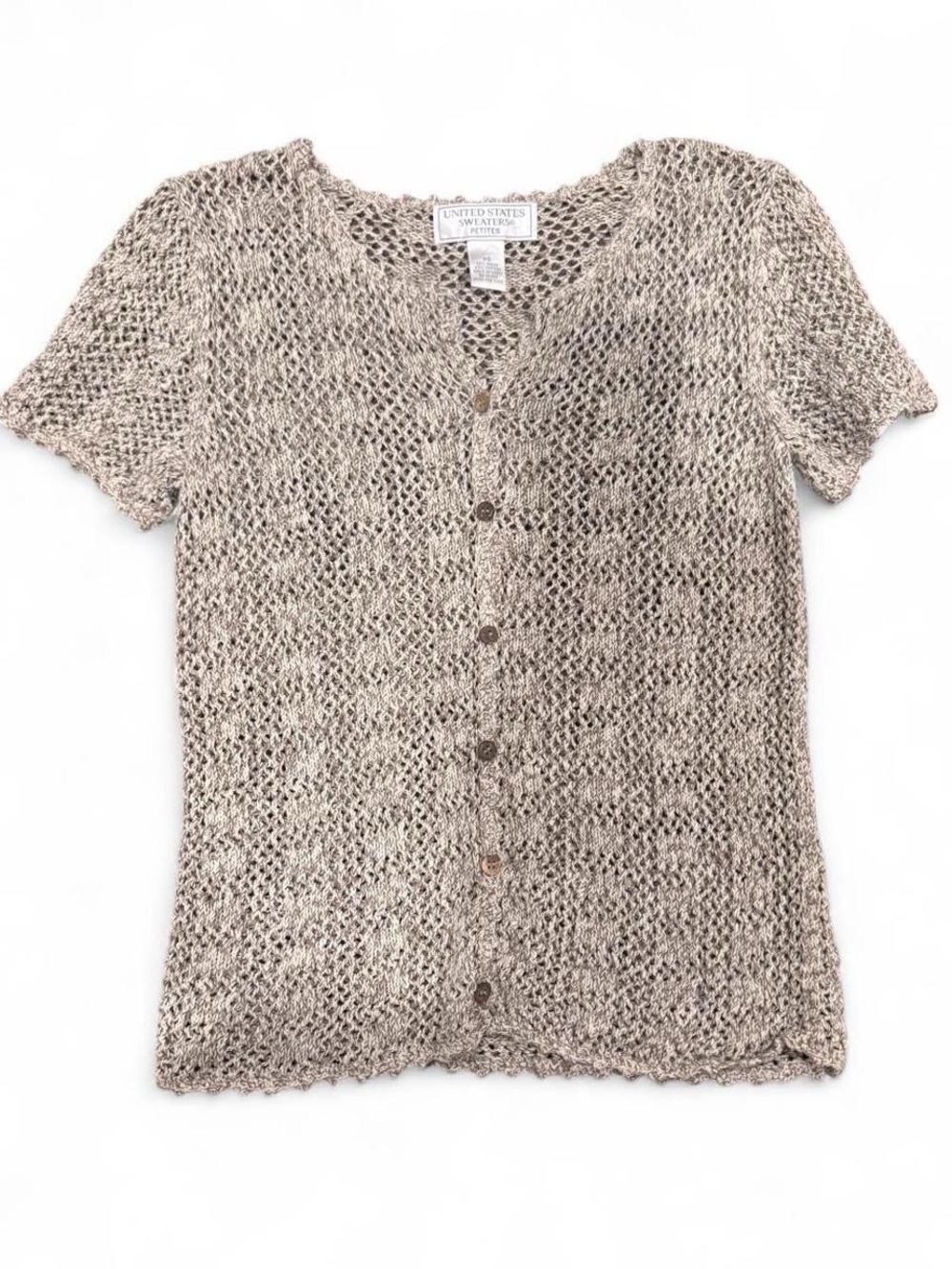 united states sweaters Open-Weave Short Sleeve Cardigan - Beige Mix